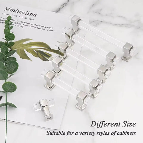 10 Pack 5 Inch Center To Center Adjustable Cabinet Handles Modern Drawer Pulls With Square Acrylic Tube And Zinc Alloy Base Polished Chrome Finish