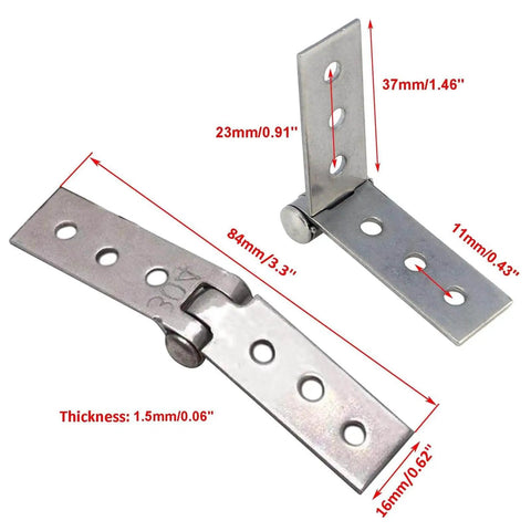 3 Inch Silver Stainless Steel Folding Butt Hinges For Furniture Doors Frameless Glass Windows 2 Pack, 6 Hole, 200 Degree Opening