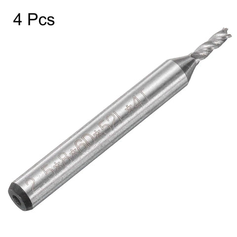 Four Pack 2.5mm Cutting End Mills With 6mm Straight Shank 4 Flute HSS AL Cutter Bits for CNC Router Wood PVC MDF Engraving