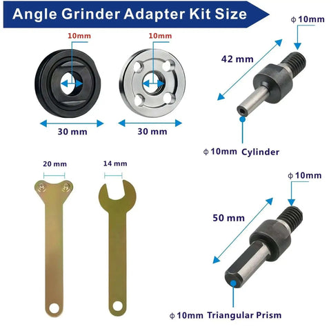Electric Drill Grinder Wheel Disc Adapter Kit With 6 mm And 10 mm Shafts Adjustable Rotary Cutter includes spanners and shafts