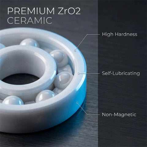 Close-up of Two Pack 608 Zirconia Full Ceramic Bearings ultra smooth eight mm ID 22 mm OD seven mm thick pro grade high precision