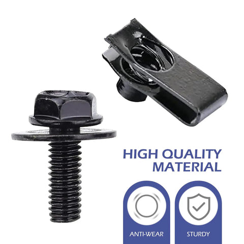 Heavy Duty Automotive Body Bolts And U Nut Clips Kit M6 1.0 Universal Car Fasteners close-up showing bolt and U nut.