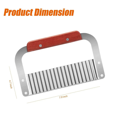 2 Pack Crinkle Cutter For Veggies With Stainless Steel Wavy Blade And Wooden Handle, kitchen tool dimensions shown