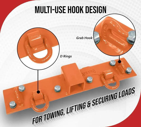 Orange Tractor Bucket Grab Hooks Bolt On Plate With D Ring And Grab Hooks For 2 Inch Hitch Receiver 4700 Lb Load Limit