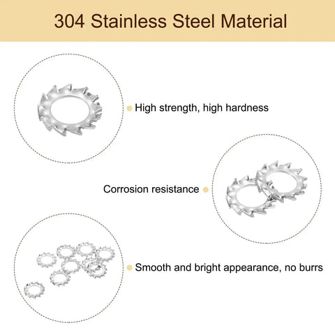 External Tooth Washers Set M6 304 Stainless Steel External Serrated Washers For Mechanical Equipment Fasteners, high strength