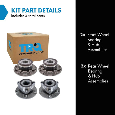 Front and Rear Wheel Bearing and Hub Assembly Set for 2015 to 2021 Volkswagen GTI, 2019 to 2021 Jetta S SE R Line SEL Premium, 2015 to 2017 Audi A3 Sedan, box and kit layout