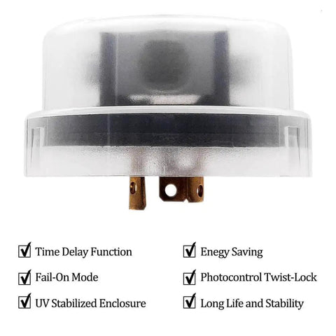 Twist Lock Photocontrol With Time Delay For Outdoor Lighting 120 Volt Dusk To Dawn Sensor Thermal Photoeye UL Listed product front view