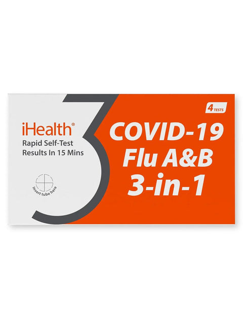 Box of 3 In 1 Rapid Antigen Test For Covid And Flu A And B At Home OTC Kit Delivers Results In About 15 Minutes FDA Authorized Non-Invasive Nasal Swab Easy To Use With Minimal Discomfort Suitable For Ages 2 And Up Pack Of Four Tests