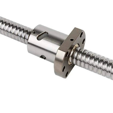 Close-up of 250mm Anti Backlash Ball Screw Kit 16mm Diameter With 5mm Lead showing ball screw nut and end machining.