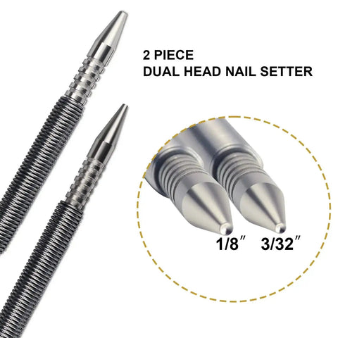 Dual Head Nail Setter Set With Spring Loaded, Hammerless Design, 3/32 Inch And 1/8 Inch Tips, 3500 PSI Striking Force Counter Punch