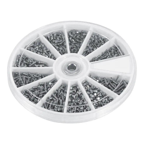 Watch Glasses And Electronics Repair Stainless Steel Screw And Nut Set 600 Pieces 12 Sizes M1 To M1.6 With Plastic Storage Box