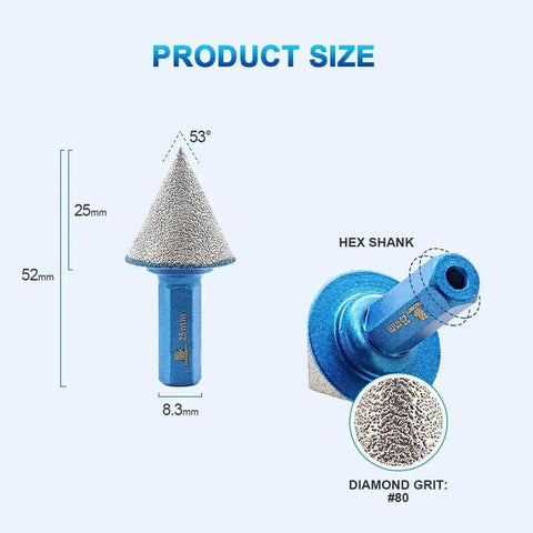 Diamond Beveling Chamfer Bit 1 Inch For Marble Porcelain Granite Tiles Countersink Drill Bit With Hex Shank Enlarging And Finishing Existing Holes Polishing Tool 5/8-11 Thread with measurements.