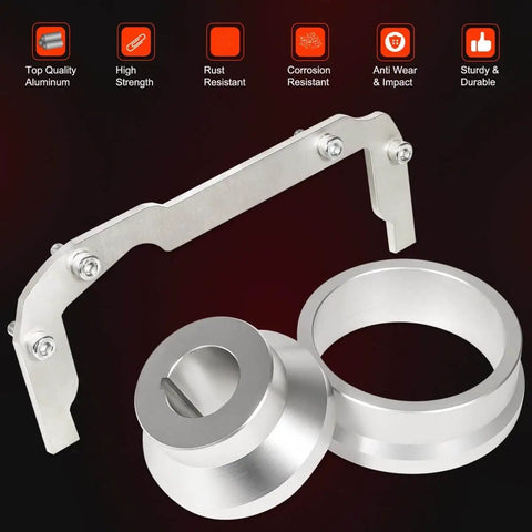 Front And Rear Cover Billet Alignment Tool And Oil Pan Alignment Tool Kit for LS Series Engines shown in aluminum material