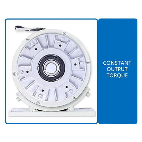 Front view of Heavy-Duty 25Nm Magnetic Powder Brake with Hollow Shaft for Tension Control and Unwinding, 24V DC, stable torque.