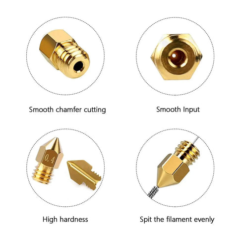 25Pcs MK8 Ender 3 V2 Brass Nozzles 0.4mm Set With DIY Tools Storage Box For Creality Ender 3 Series And CR 10 3D Printers showing design features