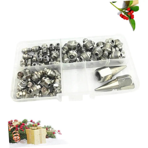 One Stop Grease Fitting Kit With Assorted Nozzles And Grease Gun Attachments For Bearings And Recessed Fittings in plastic case
