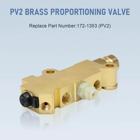 PV2 brass proportioning valve for disc/drum brakes, front disc, rear drum, with black actuator and white connector.