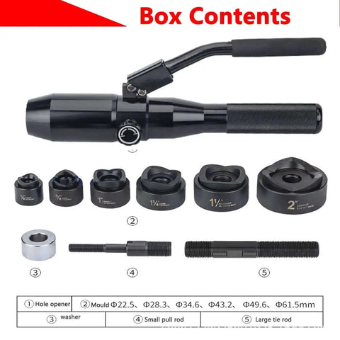 Hydraulic Knockout Hole Punch Driver Kit For Metal Sheets And Electrical Conduit, 16.5mm To 60.8mm Hole Cutter Set components