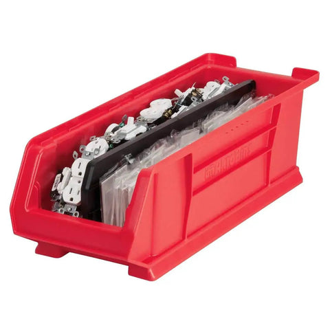 Plastic Length Dividers For Heavy Duty Stackable Storage Bins, Custom Inserts For Tools, Parts And Supplies, Fits Models 30284 And 30286, 4 Pack, Black in red bin with tools