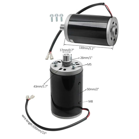 Diagram of 90V Brushless Electric Motor 200W 2400RPM with dimensions for small equipment DIY projects, high torque, 330mm wire length.