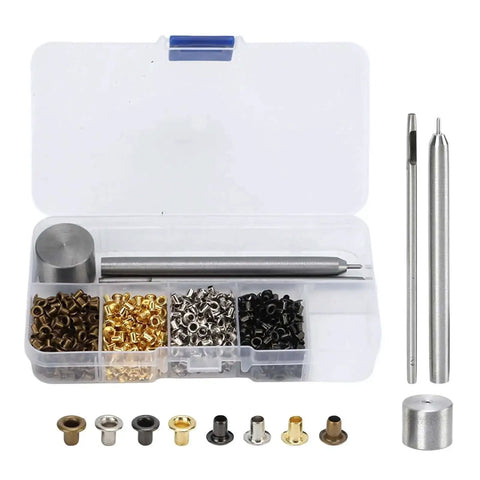 2Mm Grommet Kit with Punch Pliers Tool and Storage Box for Shoes Bags Clothes DIY Projects assorted colors gold silver bronze