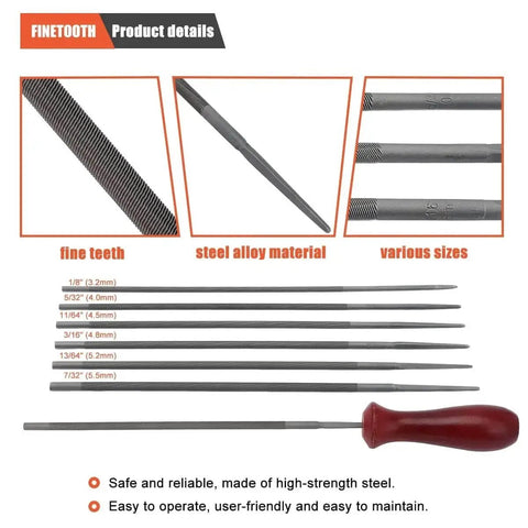 Chainsaw Sharpening Kit 12 Piece All In One Set With Round File Sizes 5 32 3 16 7 32 1 8 11 64 13 64 And 6 Inch Flat File Plus Depth Gauge