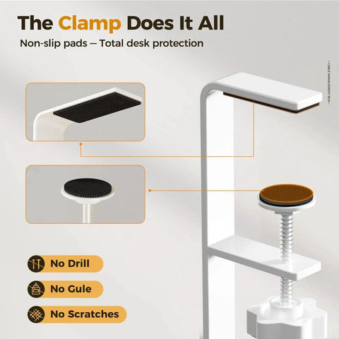 Clamp details of the Under Desk Cable Management Tray White Clamp On No Drill Wire Organizer for office and home