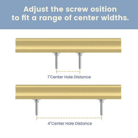 10 Pack Adjustable Cabinet Drawer Pulls 102mm 4 Inch Brushed Brass Drawer Handles with adjustable hole spacing diagram
