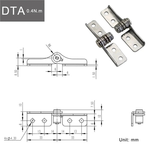 Stainless steel damping hinge with adjustable torque DTA-LeftRight 0.4 N.m, 1 piece