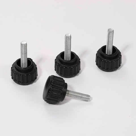 24 Pack M4 X 15mm Threaded Knurled Thumb Screws For VESA Monitor Mounts Carbon Steel With ABS Grip, shown in close-up view.