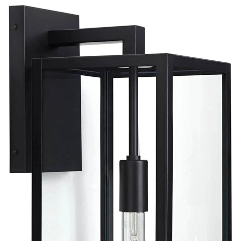 Modern Industrial Outdoor Wall Light Fixture In Mystic Black With 27 Inch Clear Glass Panels, side view