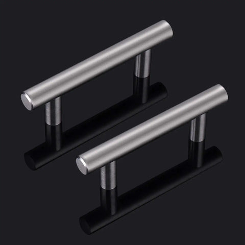 Set Of 25 Brushed Nickel Stainless Steel Cabinet Handles 2-1/2 Inch Center To Center 4 Inch Overall Length Modern Euro Style T Bar Pulls
