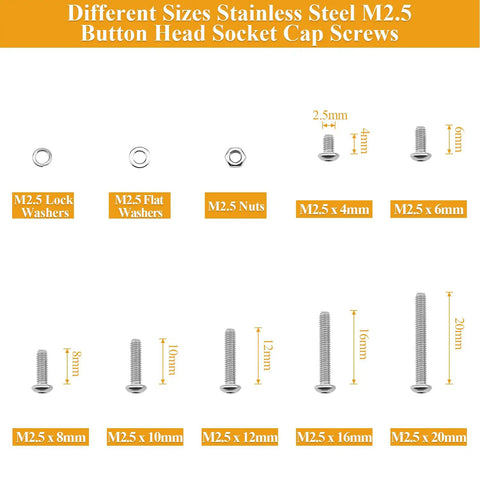 M2.5 Screw Nut Washer Set For DIY Projects, 565 Pieces By Sutemribor, Button Head Socket Cap Screws 4 6 8 10 12 16 20mm