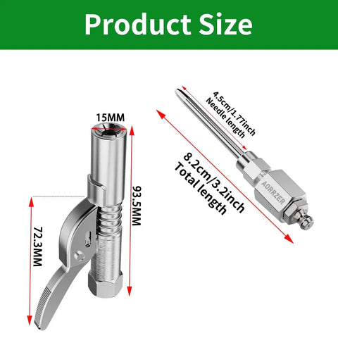 Versatile Grease Gun Needle Tip And Coupler Set For Deep Lubrication And Narrow Access, Includes Zerk Fittings, metal construction.