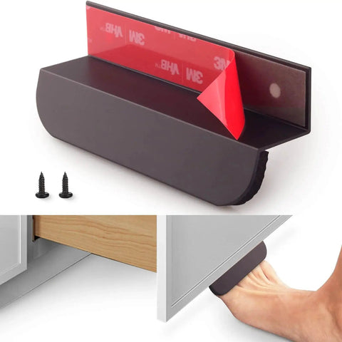 1 Pack Under Cabinet Foot Pull Opener 4 Inch Matte Black Hands Free Toe Pull With Adhesive And Screws For Kitchen Cabinets