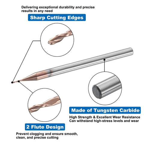 Ball Nose End Mill 2 Flute 0.023 Inch Diameter 1/8 Inch Shank Tungsten Carbide Uncoated CNC Router Bit For Carving Engraving And Grinding 0.069 Inch Cutting Length Single End with sharp cutting edges and 2 flute design