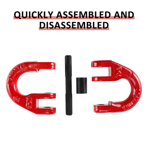 4 Pack G80 Alloy Steel Hammerlock Coupling Links shown disassembled with parts separated, 5/16 inch safety chain connector links.