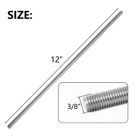 4 Pack 3/8-16 Fully Threaded 304 Stainless Steel Rods 12 Inch Right Hand Thread with close-up on thread details