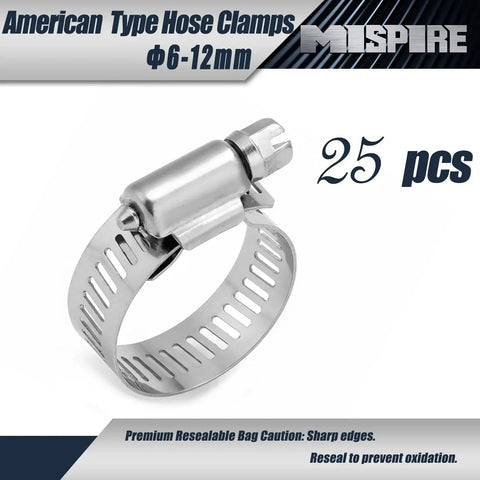 Stainless Steel Hose Clamps Set 6-12mm 25 Pieces Adjustable Perforated Worm Gear Clamps SAE J1508 For Plumbing