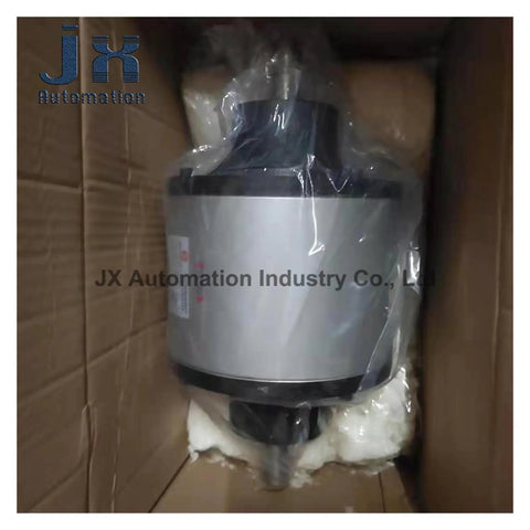 Front view of electromagnetic clutch/brake assembly, silver cylinder, DC24V, boxed with JX Automation logo.