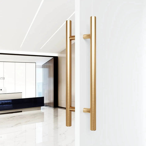 Gold 12 Inch H Shaped Sliding Barn Door Handle In 304 Stainless Steel, Double Sided Glass Door Handle Installed on Glass Door