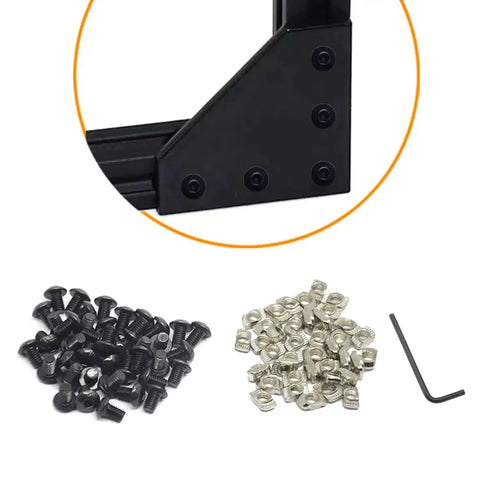 20x20mm Aluminum Extrusion Corner Bracket Kit L Shape 5 Hole Connector with 50 T Nuts, 50 Screws and Wrench for 2020 Series Profile