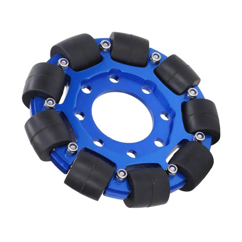 Omni Wheel 4 Inch Aluminum Hub Omnidirectional Wheel for Robotics DIY Projects with Durable Silicone Tread, Blue Finish