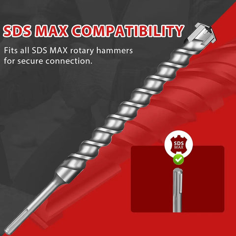 Extended Length SDS Max Cross Tip Drill Bit 0.75 Inch For Concrete Masonry Heat Treated Carbide Head 340mm Total Length