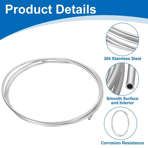 Stainless Steel Tubing Coil One Quarter Inch Outer Diameter Ten Feet Welded 304 Stainless Steel Tube Silver Tone Durable Industrial Grade Pipe