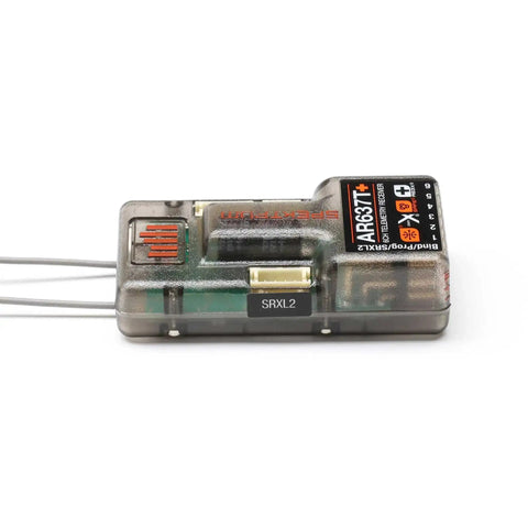 Six Channel AS3X Plus and SAFE Telemetry Receiver for Model Aircraft with One Wire Telemetry shown close-up