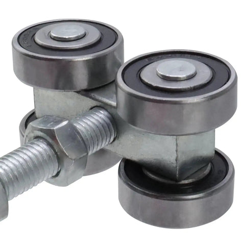 Close-up of Four Wheel Trolley Assembly For Box Rail Hanger System With Silent Stable Rollers And M12 Bolts, Pack Of 2