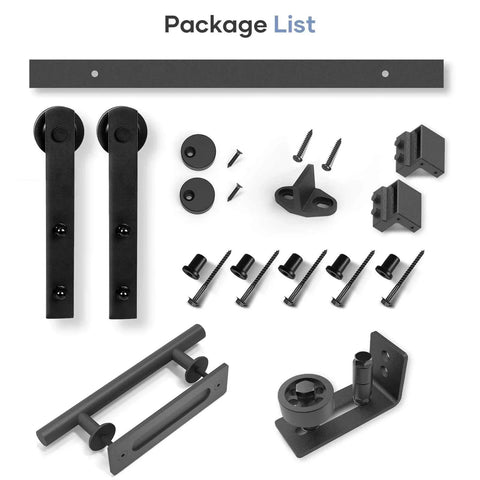 EaseLife Six Point Six Foot Sliding Barn Door Track And Hardware Kit With Straight Pulley, components shown on white background.