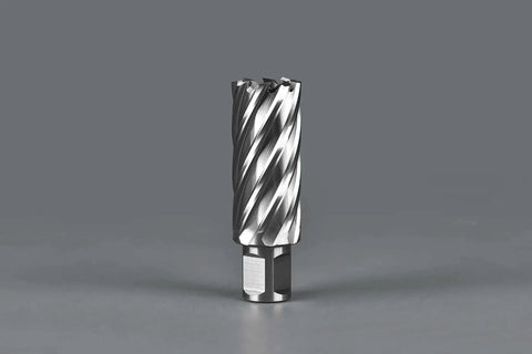 Heavy Duty 13 Piece Annular Cutter Set for Drill Press With Weldon Shank 3/4 Inch, HSS, cutting tool on grey background