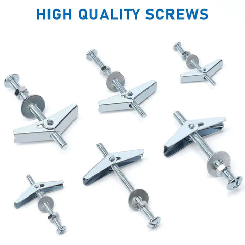 Beefy Heavy Duty Drywall Anchors Kit With One Eighth Inch Toggle Bolts displayed with metal butterfly anchors and screws
